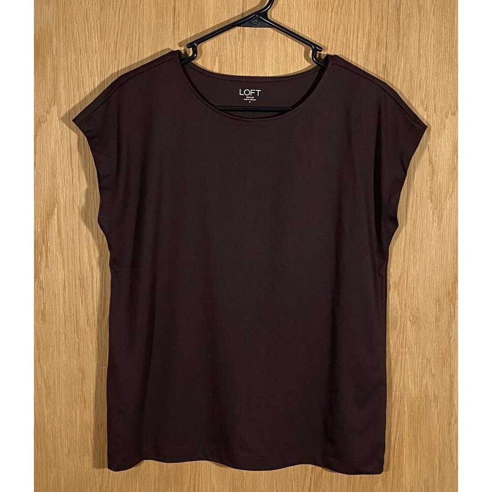 LOFT Outlet Women's Sm Chocolate Brown Top Layering Minimalist Career Basic NWT